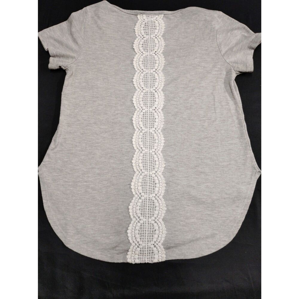 belle du jour Light Gray Scoop Neck Curved Hem Top With Lace Back